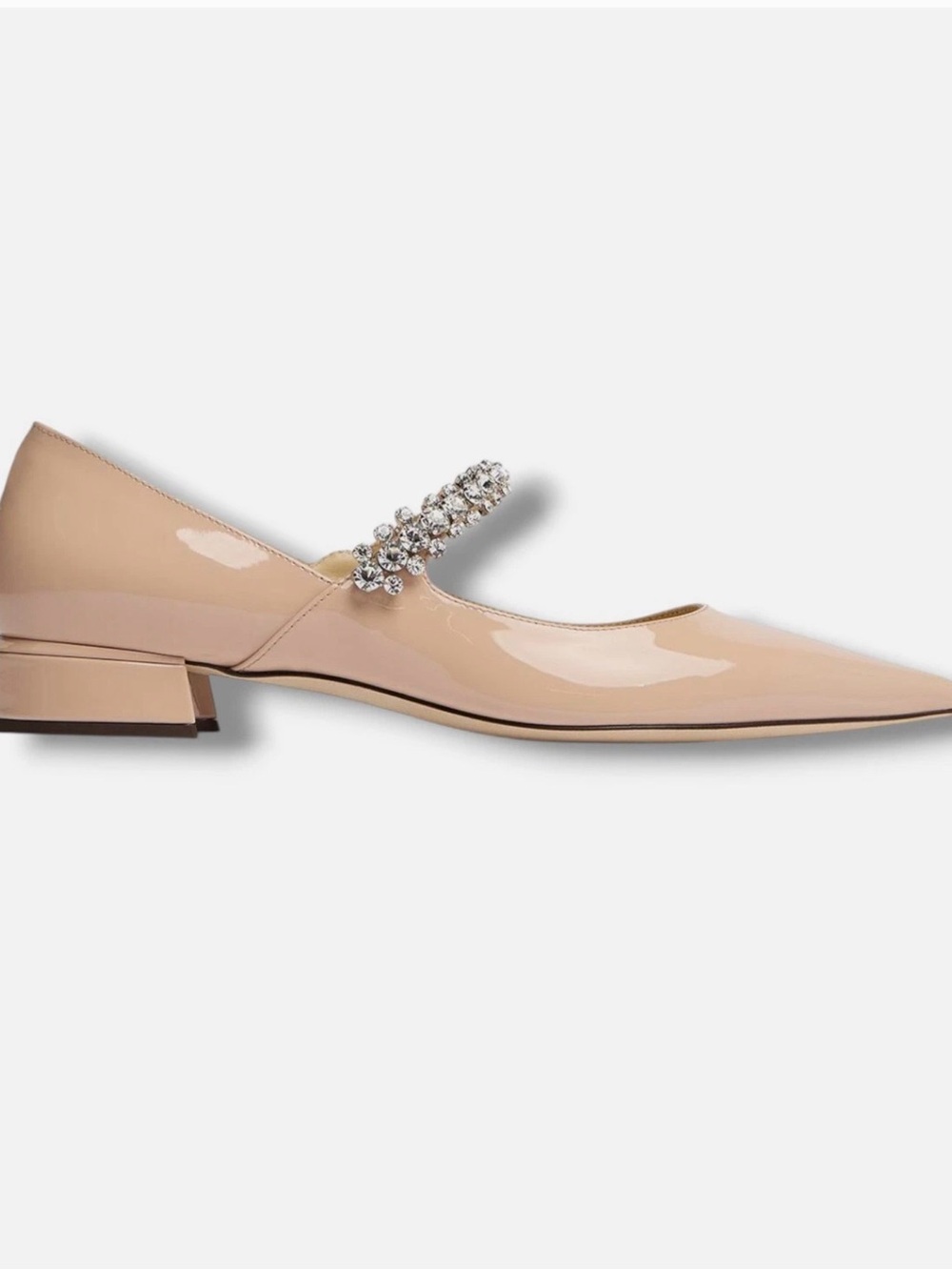 Jimmy Choo Nude Patent Leather Pointed Toe Heels with Crystal Strap